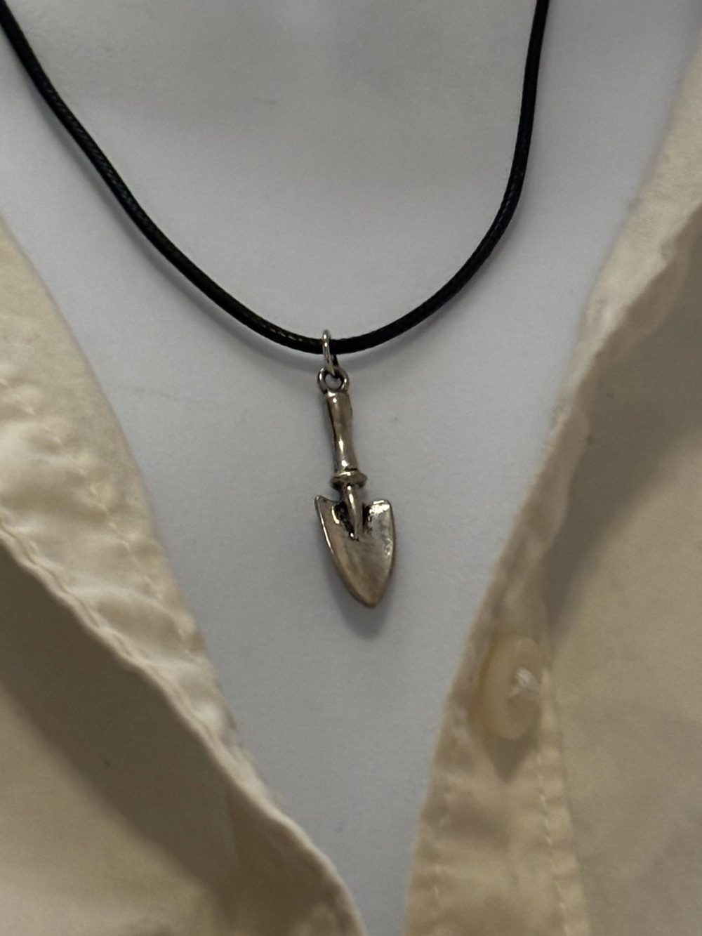 Women's Black Cord Necklace with Silver Shovel Pendant